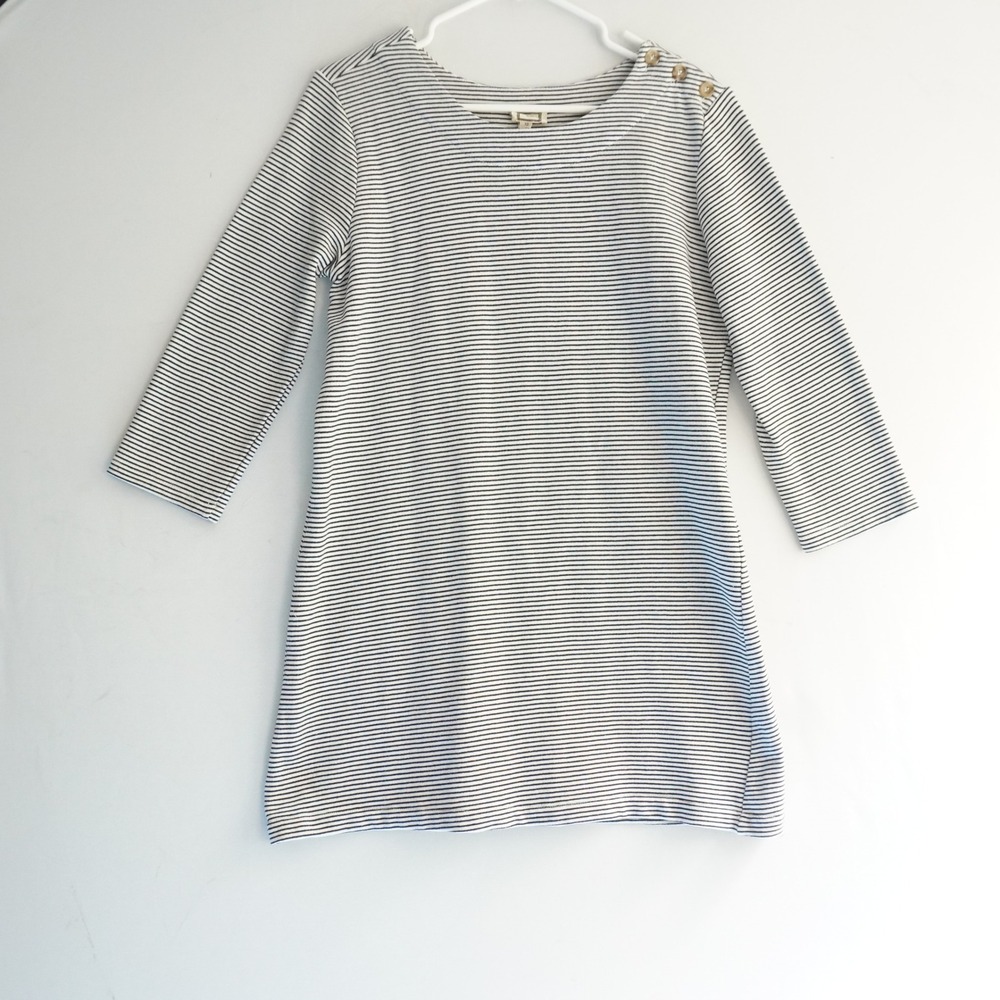 Mo:Vint New York White Striped Dress Women's M 3/4‎ Sleeve Button Detail Casual